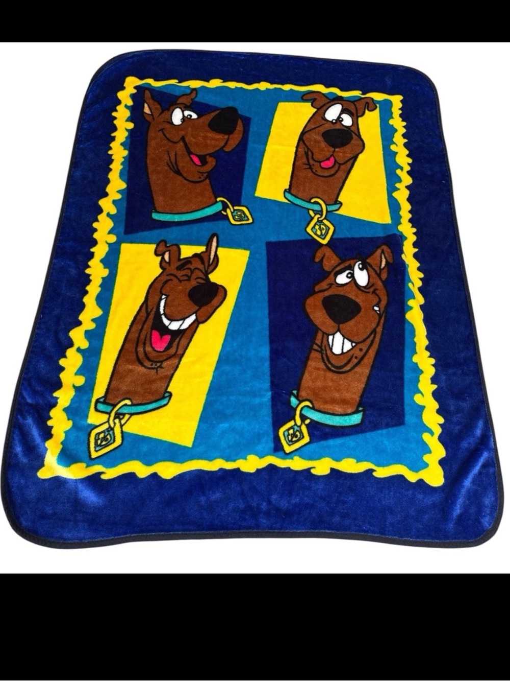 Scooby-Doo Vintage Plush Fleece Blanket Cartoon Network Yellow Navy Faces 50x60